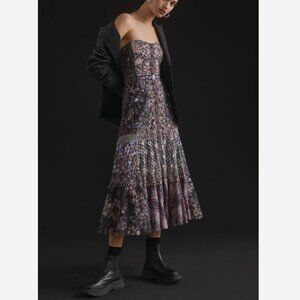 NWOT In Earnest by Byron Lars Embroidered Midi Dress Strapless Textural Lace